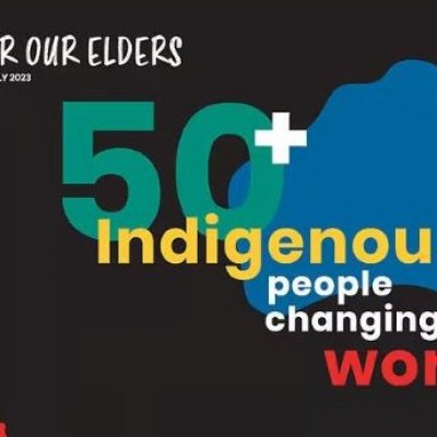 Colourful text on a black background that reads - 50+ Indigenous people changing the world. 